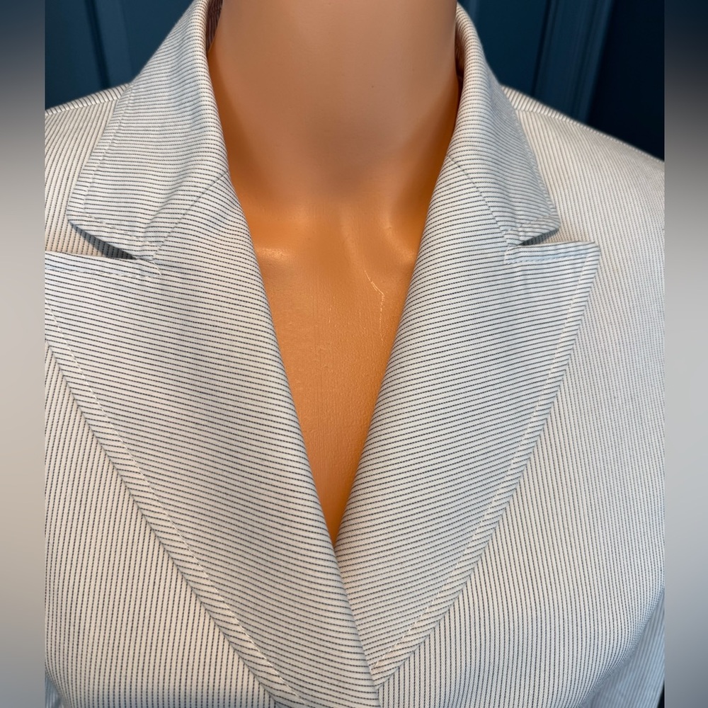 White Pinstripe Blazer Tailored Waist Career Jacket Petite 4P Alex Marie - Picture 4 of 10
